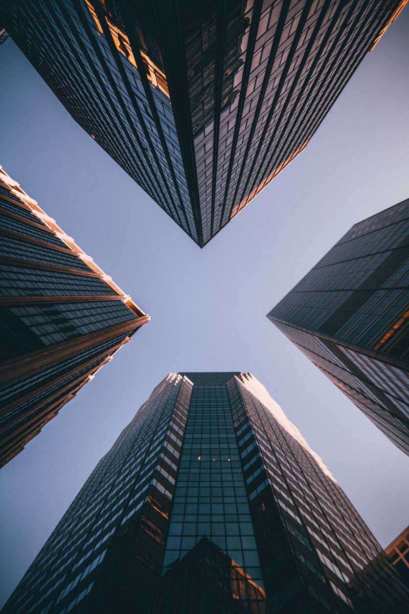 low-angle view of four skyscrapers